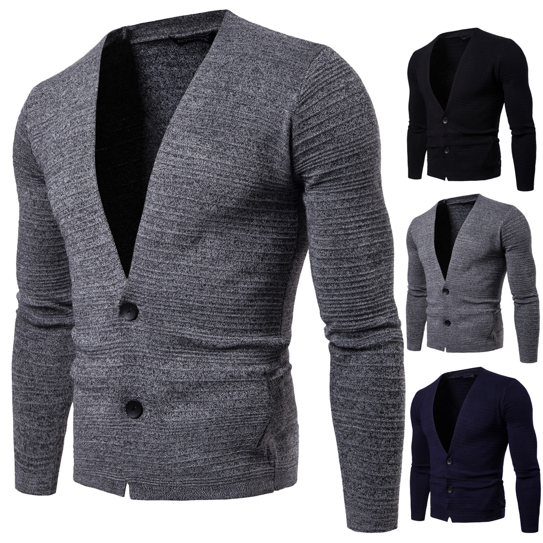 Maglioni da uomo Maglione da uomo con cardigan a 3 colori Slim manica lunga lavorata a maglia stile casual maschile taglia asiatica