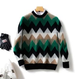 Suéteres para hombre 100% suéter de lana merina Jersey de punto informal en contraste Jersey engrosado Otoño Invierno 231216