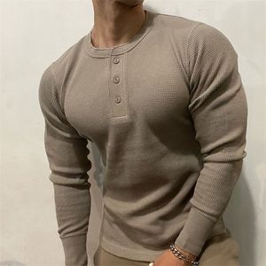 Pulls pour hommes 315g Sports Loisirs Solide Fitness T-shirts Heavy American Retro Tshirt Coton Show Figure Gaufre Slim Hommes Henry Collar Tops 221115
