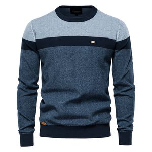 Chandails pour hommes AIOPESON épissé coton pull hommes décontracté Oneck haute qualité pull tricoté mâle hiver marque 230829