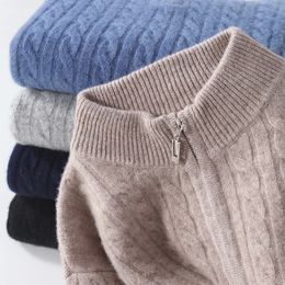 Maglioni da uomo Autunno e inverno Maglione di cashmere Mezzo collo alto con cerniera Pullover manica lunga spessa intrecciata Cappotto da lavoro 231213