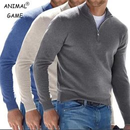 Pulls pour hommes Automne Sweatwear Pull chaud Couleur unie Demi-fermeture à glissière Pull décontracté Slim Vneck Sweat-shirts à manches longues Top d'hiver 231129