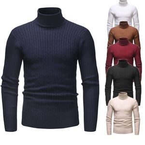 Chandails pour hommes automne hiver hommes col roulé couleur unie décontracté Slim Fit marque pulls tricotés 221007