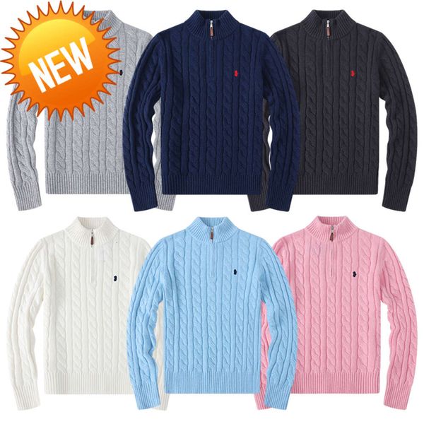 Suéteres para hombre Lana de otoño Casual Small Horser Pull Half Zip Ralp Polo Chandail Cardigan Chaqueta Invierno Manga larga 54 Suéter Jersey Mujer Sudadera con capucha Tamaño S-2XL