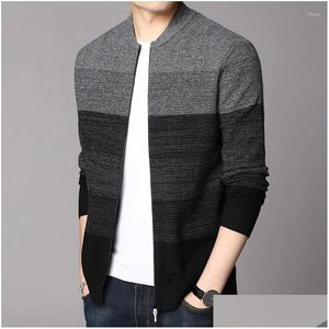 Chandail à hommes Brand Cardigan Hommes Fashion Casual Zipper Coat Cardigans Automne Hiver High Quality Thath Wool Knitwear Stand Drop Drop Dhdic Dhdic