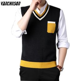 Suéteres para hombre Marca Knit Tank Jumpers Bolsillo Casual Suéter básico Jersey Sin mangas Hombres jóvenes para otoño invierno V Cuello Moda TUJJH27 230828