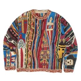 Herentruien kleurrijke retro etnische stijl val voor mannen gebreide ronde nek mode kleur pullover 220929