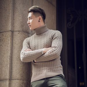 Suéteres para hombres Otoño Invierno Grueso Cálido Suéter de cachemira Hombres Cuello alto Slim Fit Jersey Prendas de punto Cuello doble