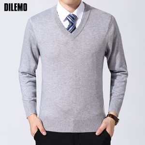 Heren Truien Modemerk Trui Pullover V-hals Slim Fit Jumpers Breien Dikke Warme Herfst Koreaanse Stijl Casual Kleding 230809