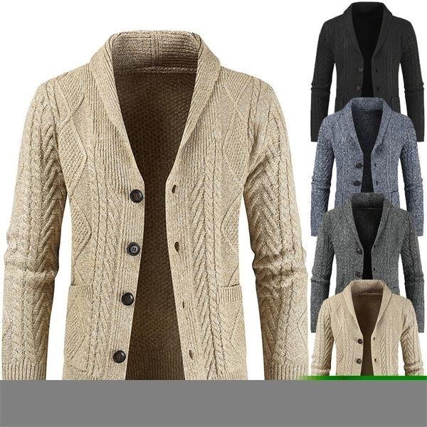 Suéteres para hombre Gilet Cardigan Hombres Cálido Invierno Hombres Suéter Mantón Cuello Botón Frente Cable Suéter de punto Abrigo Chaqueta de invierno Hombres Jersey Hombre 220929