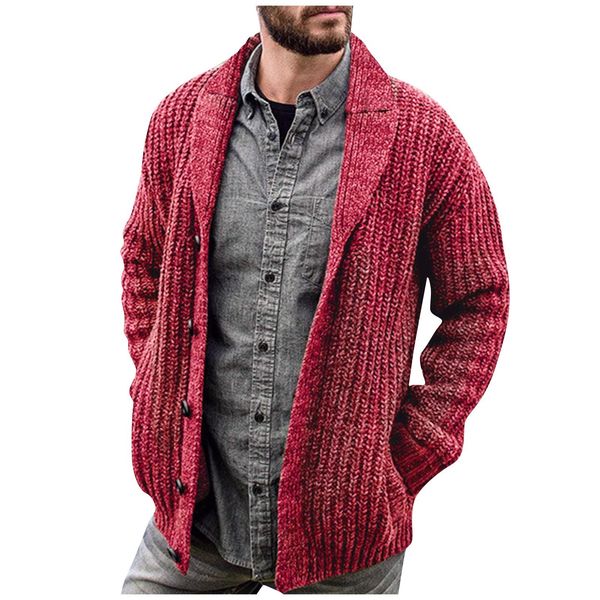 Suéteres para Hombre Gilet Cardigan cálido invierno chal cuello botón frontal Cable tejido abrigo chaqueta Jersey Hombre 221130