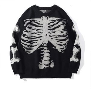 Heren Truien Grunge Y2k Oversized Trui Goth Skeleton Tops Punk Schedel Print Sweatshirts Harajuku Herfst Winter Vrouwen Kleding 230906