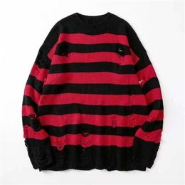 Chandails pour hommes Guo Ins Retro Couple Broken Cave Sweater Version coréenne de la marque Bande de col rond en vrac portant une femme 220912