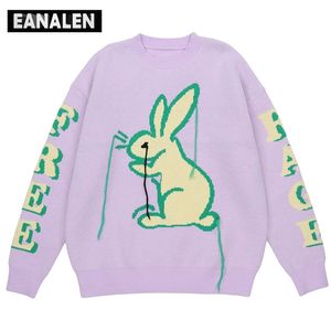 Pulls pour hommes Harajuku rétro dessin animé Anime pull en tricot hommes hiver violet lapin surdimensionné pull épais grand-père laid pull femmes 220914