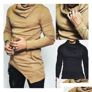 Suéteres para hombre Diseño de cuello alto Irregar Top Masculino Color sólido Suéter casual Chorlito Entrega de entrega Ropa Clothi Ropa DHDV6