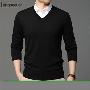 Pulls pour hommes de haute qualité marque de mode pull en laine pull col en V noir pour automne hiver pull décontracté vêtements 220929