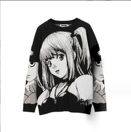 Mens suéteres hip hop streetwear harajuku death note suéter retro estilo japonês menina de malha mulheres outono algodão tarambola gota entregar ot50o