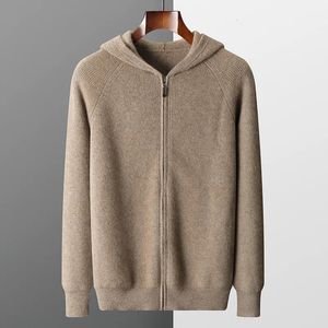 Pulls pour hommes cardigan à capuche automne et hiver veste surdimensionnée en tricot épais 100% laine mérinos sweat-shirt décontracté à manches longues 231118