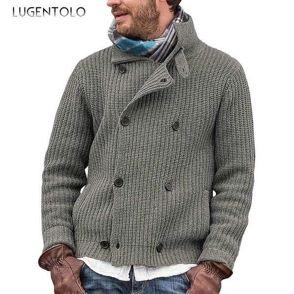 Suéteres para hombre, suéteres de punto para hombre, solapa de doble botonadura sólida, cárdigan sencillo holgado de manga larga para otoño e invierno, 221130