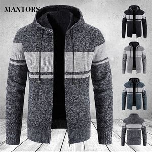 Mens truien gebreide trui mannen mode slanke fit vest keren causale truien jassen gestreepte capuchon
