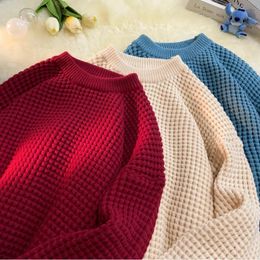 Pulls pour hommes coréen couleur unie Baggy pull tricot pulls col rond pull femmes Harajuku tricots noël rouge tricoté 231214