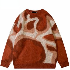 Mens truien mannen streetwear trui retro vintage abstract patroon grafische hiphop gebreide rode groene pullover hipster 230811