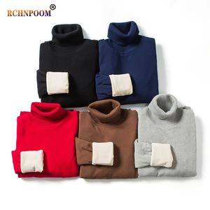 Mens Sweaters Hommes hiver 100% coton polaire pull à col roulé hommes chaud épaissir tricoté pull hommes de haute qualité couleur unie loisirs pulls 220914