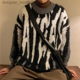 Herensweaters Herensweaters Antarctisch Fluweel Fret Driedimensionaal Jacquard Knitwears Gestreepte Kwasten Trui Unisex Oversized Ronde Hals Pullover Gebreid 230731