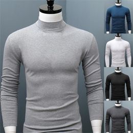 Suéteres para hombre Tallas grandes Camisa para hombres Suéter Color sólido Medio cuello alto Casual Slim Manga larga Espesar Cálido Apretado para hombres Ropa Ropa interior 220921