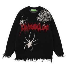 Suéteres para hombre Spider Graffiti Suéter negro Hombres Otoño e invierno Cálido Casual Jersey suelto Pareja Moda Y2k 231213