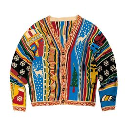 Chandails pour hommes printemps coloré rétro Style ethnique pull pour hommes pull tricoté cardigan mode couleur Vneck manteau 230906