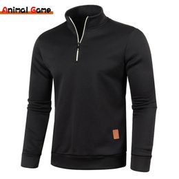 Pulls pour hommes printemps plus épais sweat-shirts demi-pull à fermeture éclair pour homme à capuche homme sweat-shirt automne couleur unie col roulé 230822