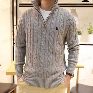 Suéteres para hombre Suéter Diseñador Polo Medio Cremallera Ralphs Sudadera con capucha Manga larga Punto Caballo Twist Cuello alto Hombres Mujer Laurens Bordado Moda 68HK