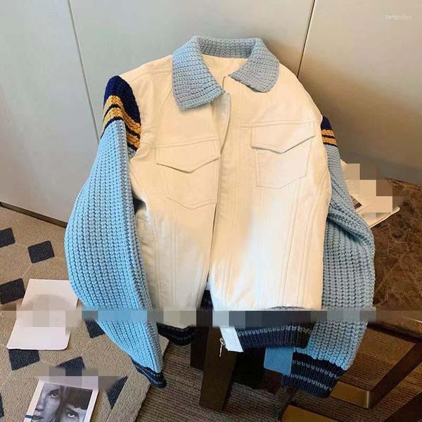Suéteres para hombre suéter chaqueta vaquera con paneles solapa unisex diseño Vintage sentido uniforme de béisbol otoño 2023 Top