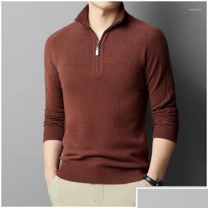 Suéteres para hombres espesas puros de punto puro jersey de alta calidad hombres de alta calidad otoño mitad zip delgada base de negocios casual camisa caída ot3zd