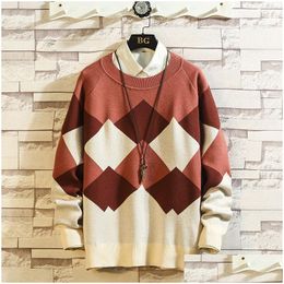 Suéteres masculinos uyuk otoño/invierno Nuevo suéter de tendencia japonesa Poschwork Lozenge de temperamento casual ropa de chorlito