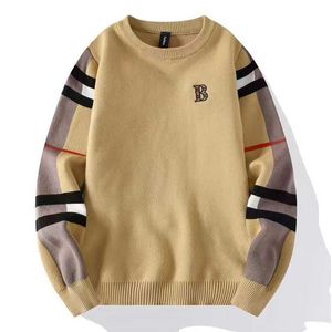 Chandails pour hommes hiver Design tricots marque B hommes classique décontracté rayure Plaid pulls cachemire affaires haut de gamme doux chaud pull col rond
