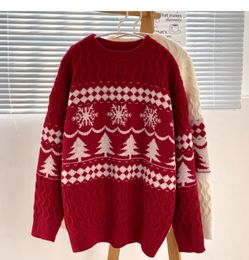 Chandails pour hommes Pull d'hiver pour hommes décontracté mode coréenne tendance hauts tricots de noël Ins Vintage rouge col rond pull mâle vêtements chauds 231216