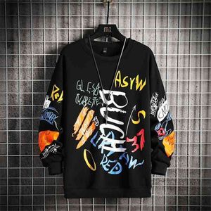 Mens Sweatshirt Casual Hoodies Spring Graffiti Oversized Japanse Hip Hop Streetwear Heren Losse Sweatshirts Pullover Top 210720