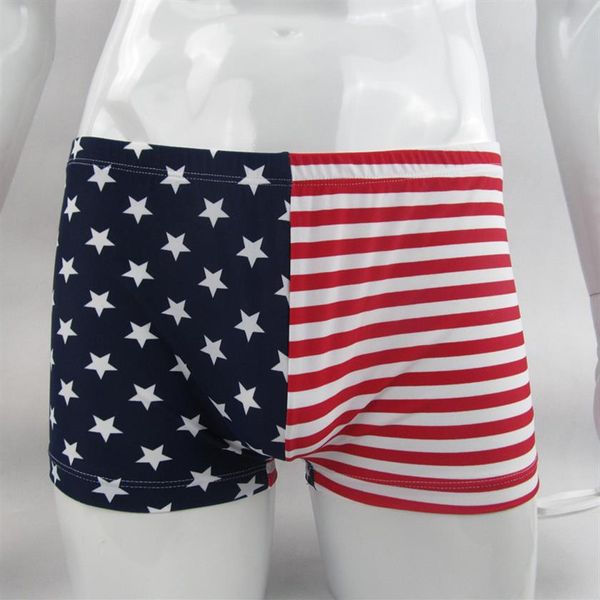 Slip de bain pour hommes, sous-vêtements, G8424, drapeau américain, rayures étoiles, bleu rouge, nylon imprimé, spandex301S
