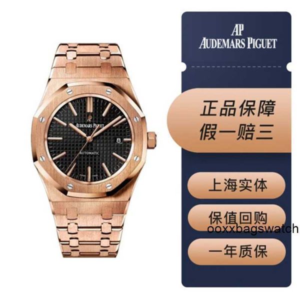 Montres de luxe suisses pour hommes Audemar Pigue Royal Oak Series 15500OR Gold Shell Gold avec disque noir Grand affichage du calendrier à trois broches Automatique Mécanique Mens Watch HBIS