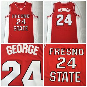 Hommes Fresno State Bulldogs Paul George # 24 College Basketball Jerseys Vintage Red University Stitched Shirts S-XXL