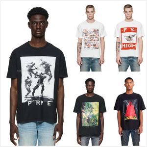 Hombres T Camisa Púrpura TEE GRÁFICO Diseñador Cabres de camisetas Camas de algodón Mal División Estampado Estampado Patrón de pintura al óleo Graffiti Tilo suelto