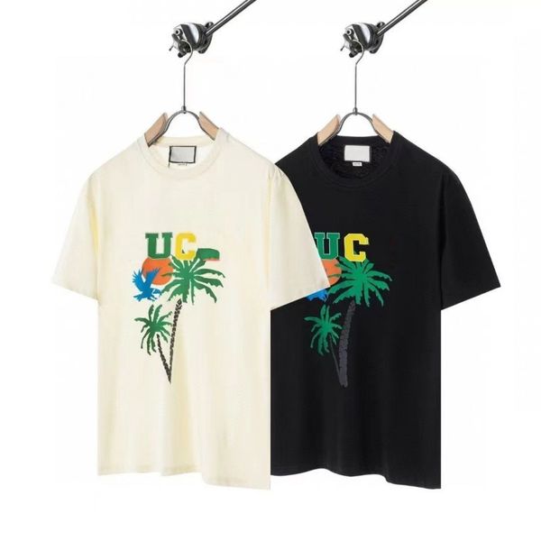 Camiseta para hombre camiseta de diseñador Camiseta con estampado de letras de árboles de coco Camiseta de manga corta de algodón Cuello redondo Camiseta de manga corta estilo Moda mujer Camisetas con estampado de palmeras