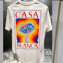 Camiseta para hombre Camisetas de diseño Rainbow Mushroom Letter Print Tops de manga corta Algodón suelto Hombres Mujeres Camisa casablancs camisa de algodón