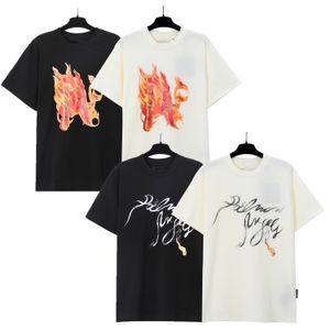 Mens T-shirt Designer Tshirt Graphic Tee Shirts Classic Flame Print Applique City Limited Batik Wash Palmprint Tee Flying Dragon Openwork Lettre