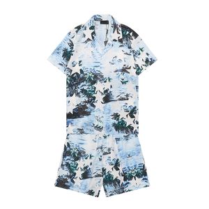 Heren T-shirt Fashion Shirt Shorts Set Zomer Outdoor Losse Verse Leisure Print Button Korte mouw Hawaiian Beach Party Style Voering Maat M-3XL