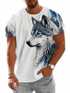 T-shirt masculin pour hommes 3D T-shirts de loup graphiques imprimés sur les manches courtes surdimensionnées surdimensionnées