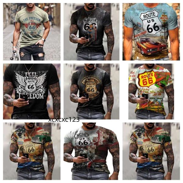 T-shirt pour hommes New Highway 66 Impression 3D Street Hip Hop Style Slim Fit Pull T-shirt pour hommes T-shirts de créateurs Ecosse Chemises de football Sweat-shirt Hellstar Shirt