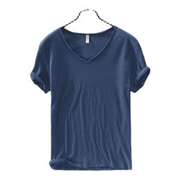 Mens T-shirt Couleur pure V Collier à manches courtes Tops T-shirt 10Colors Slim Man Tshirts Fitness For Male Clothes 240527